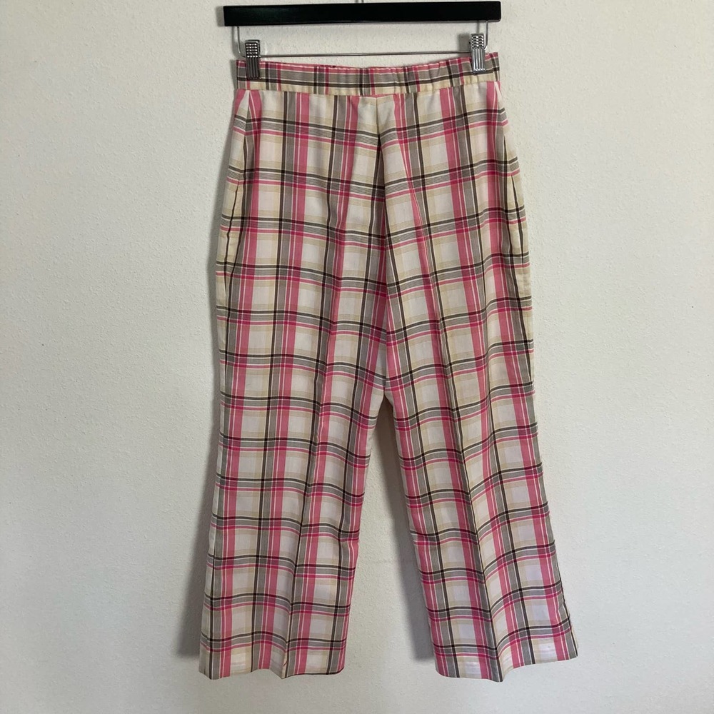 Vintage 70s Pink Plaid Tartan High Rise‎ Wide Leg Flare Pants // Size 10 Medium - Picture 3 of 7